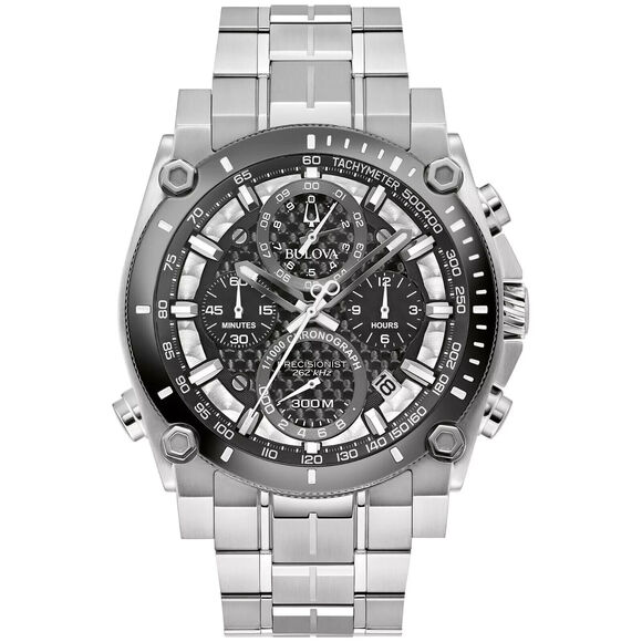 Bulova Men's Chronograph Calendar Precisionist Quartz Silver Watch 46 MM 98B405 - Picture 1 of 8